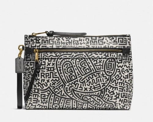 Borsa Coach 5220 Disney Topolino Keith Haring Academy nuova con etichette borsa in pelle nera
