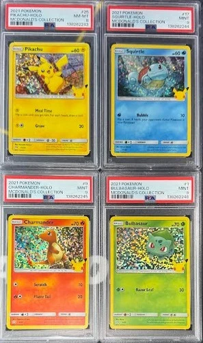 SEQUENTIAL PSA 8-9 PIKACHU SQUIRTLE CHARMANDER BULBASAUR MCDONALD'S POKEMON BM