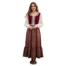 Amazing Quality Made 70s Peasant Maxi Dress Velvet Bodice Lace Up Size XL*