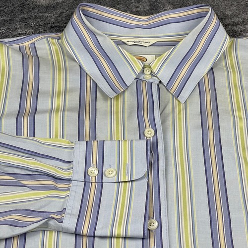 Talbots, Talbots Woman 18W Striped Button Down Shirt Blue Green Wrinkle Resistant Stretch