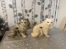 Vintage Coopercraft Porcelain Large Cat Figurine  MCM Mid Century design cats x2