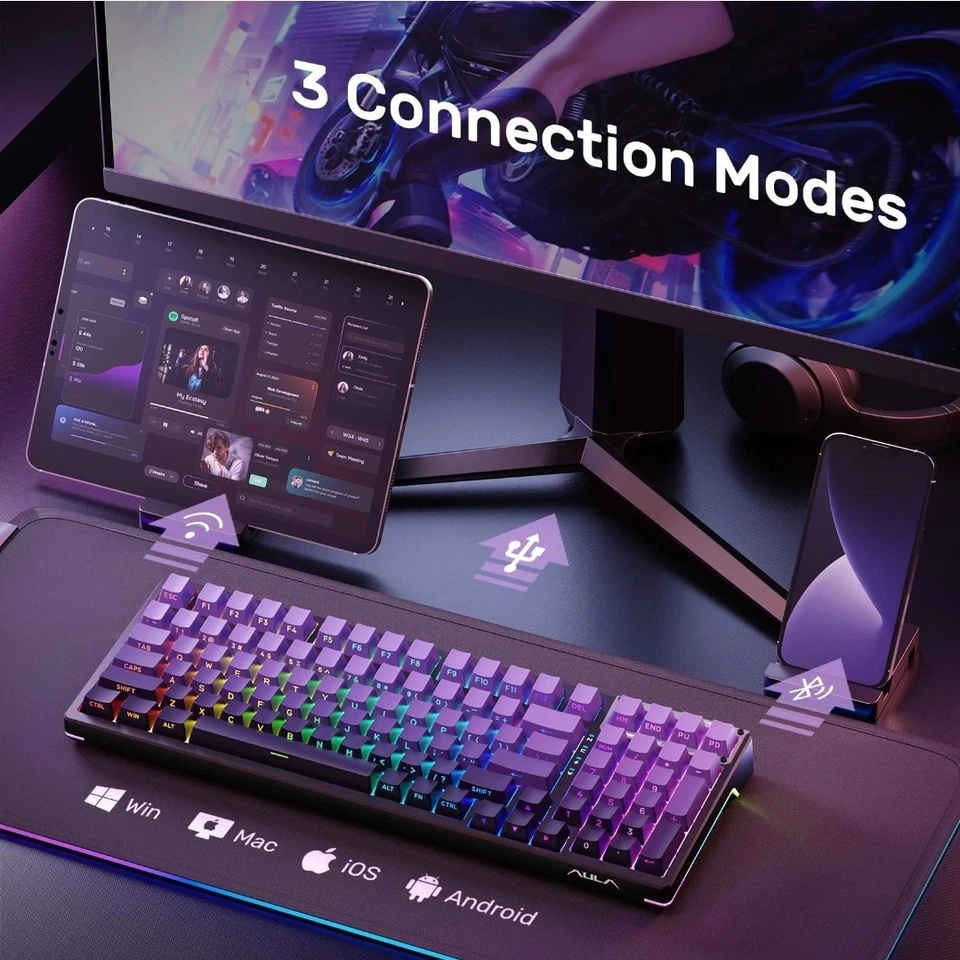 99 Key Mechanical Keyboard, Tri-Mode Bluetooth/2.4G/USB-C Hot Swappable Custo... - Image 3 of 4