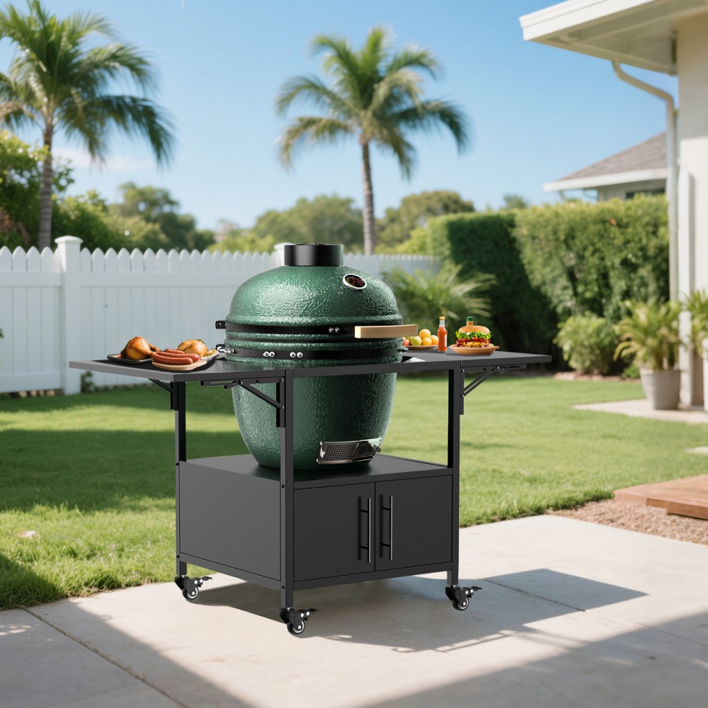 Metal Grill Cart Compatible W Large Green Egg Kamado Joe Jr