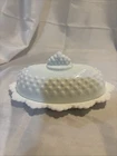 VTG Fenton Milk Glass Hobnail Oval Butter Dish w/ Crown Top Lid