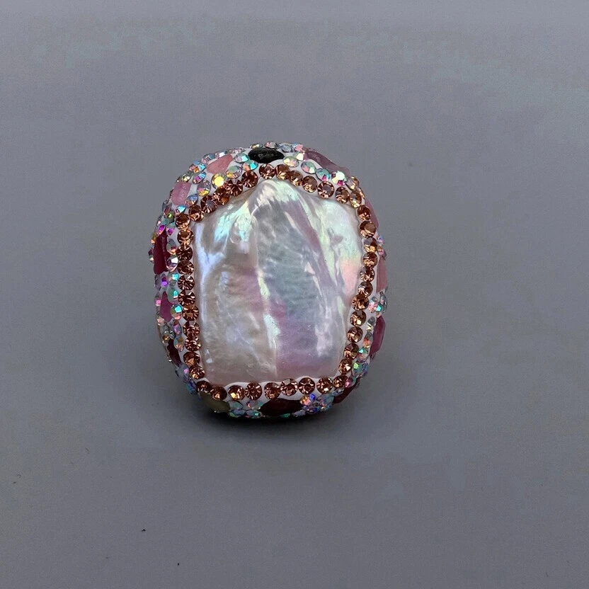 Anillo de Turmalina Perla Keshi Blanca Ajustable Regalo de Boda Accesorio Placa Dorada Foto 4 de 4