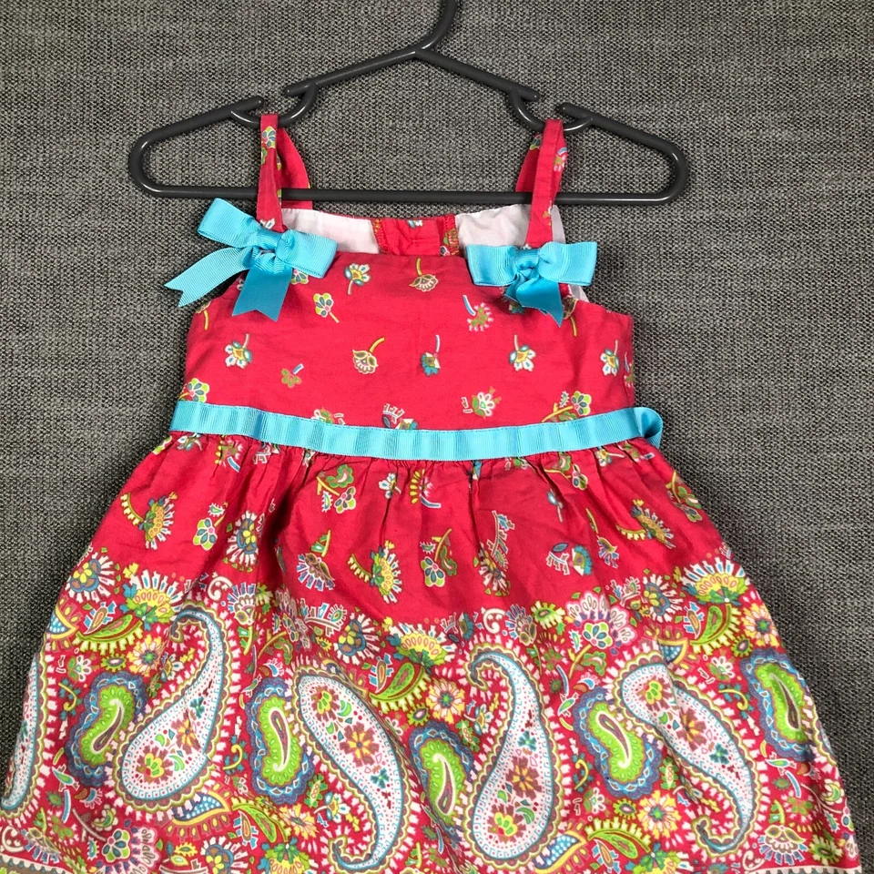 Vestido Jessica Ann Niñas 18M Meses Rosa Verde Floral Cachemira Sin Mangas Botón Foto 3 de 4