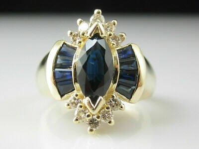 3 Ct Simulated Blue Sapphire & Diamond Cluster Women Ring 14K Yellow Gold Finish