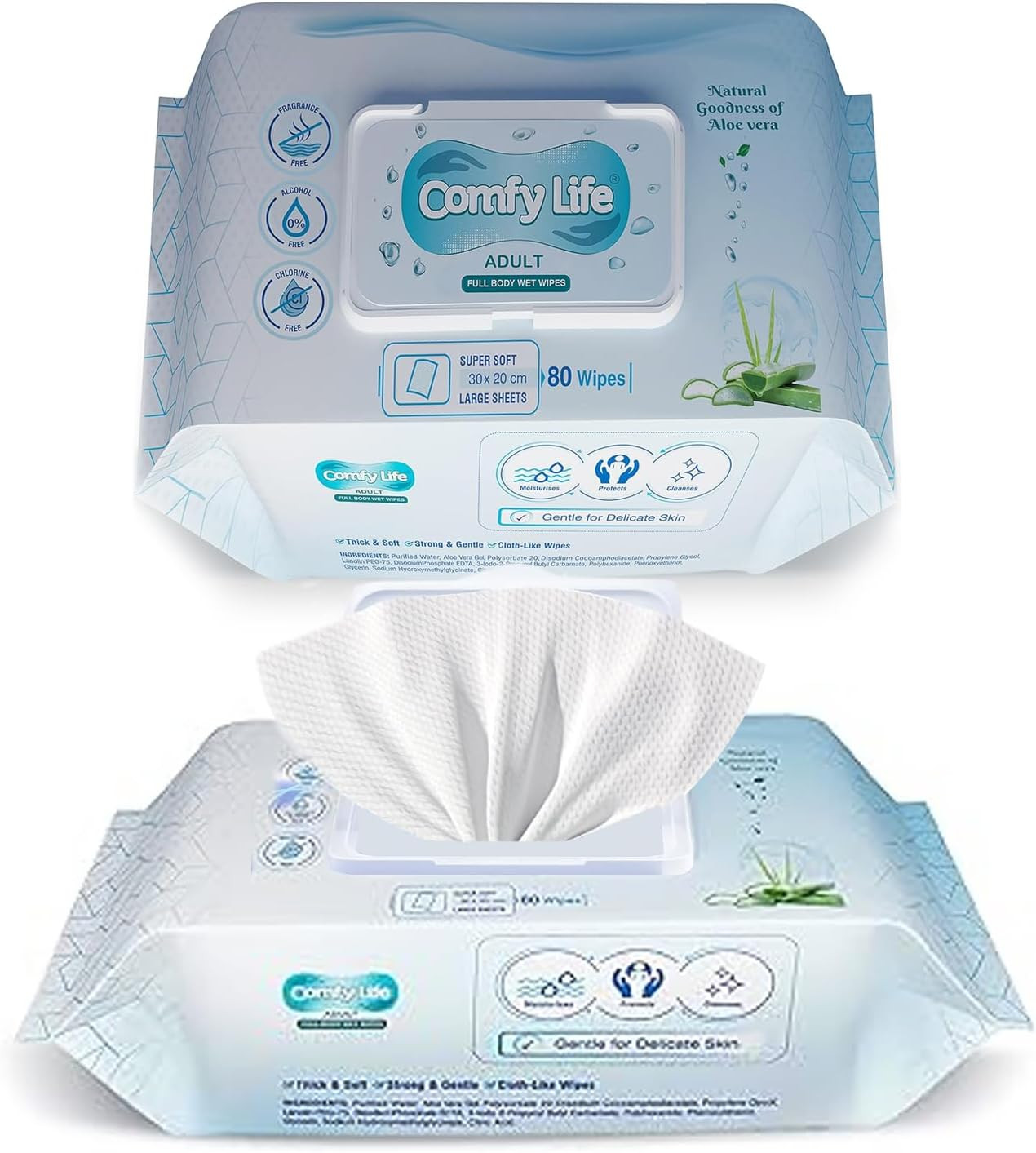 Comfy Life Premium Full Body Cleansing Wet Wipes for Adults - Large Luxury