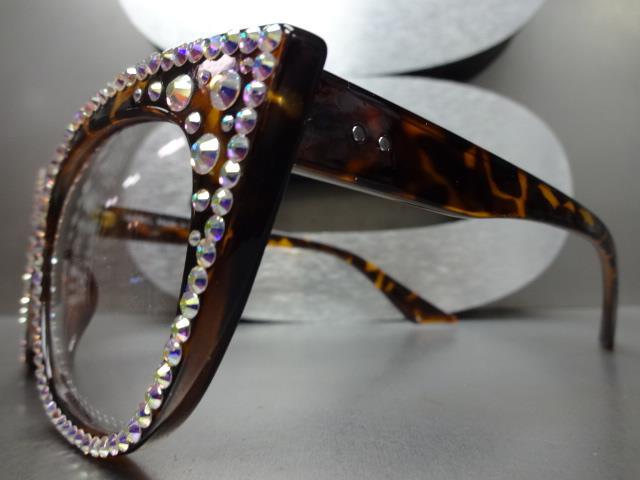 OVERSIZE RETRO Cat Eye Style Clear Lens EYE GLASSES Iridescent Crystals HANDMADE image 7