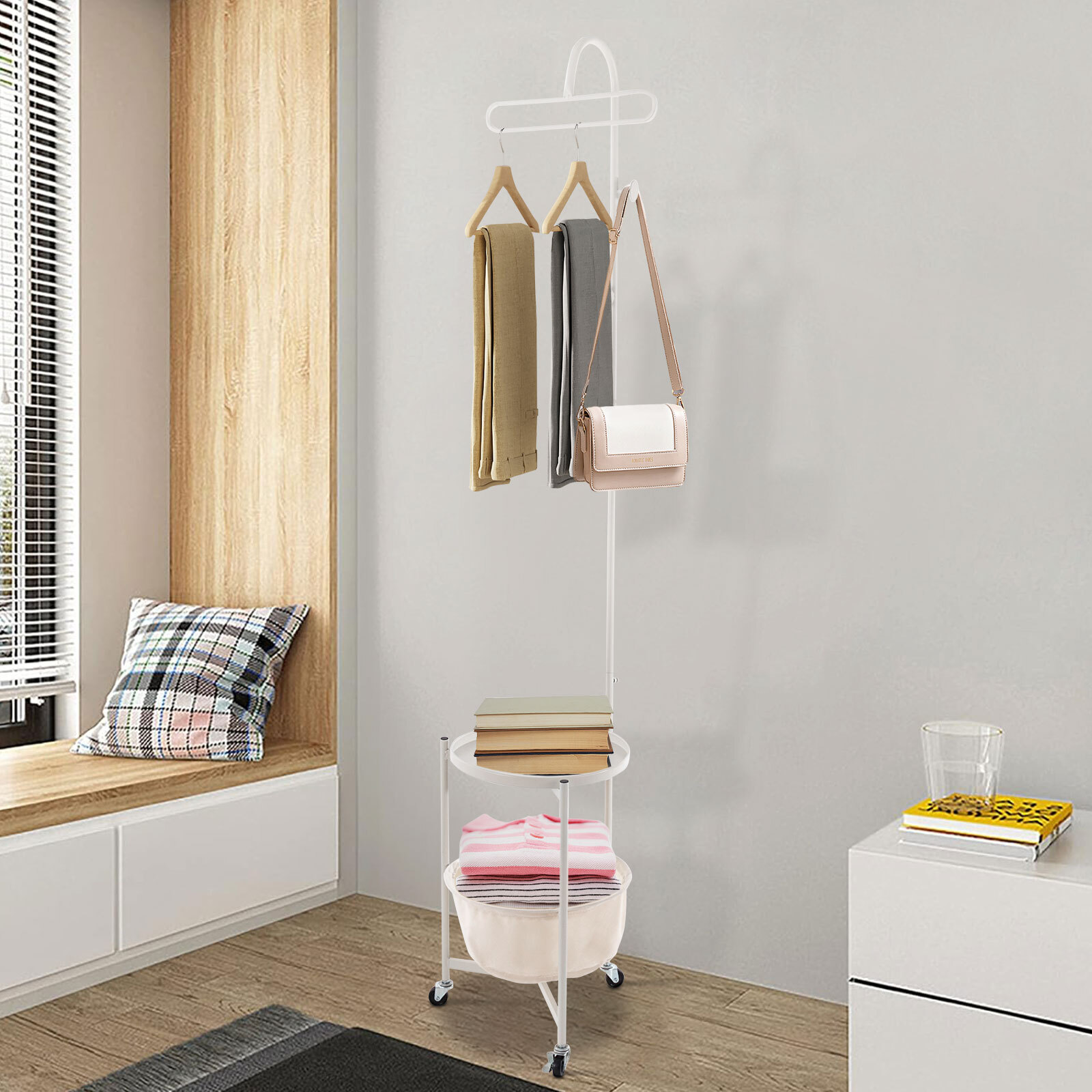 Wall Mounted Coat Rack with Hooks for Hats Jackets Bags Umbrellas Storage