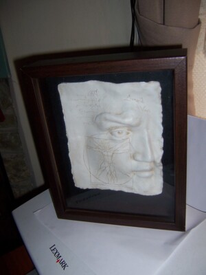 Leonardo de Vinci Vitruvian man mask face in shadow box frame Italy L&M wax seal