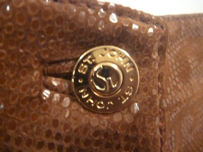 St. John 10 Leather High Pant Trousers Snake Metallic Shiny Cognac Brown Runway