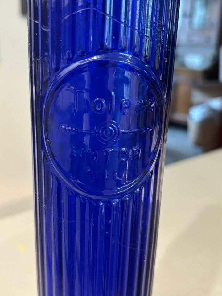 Tiolene Motor Oil Bottle Cobalt Blue Glass Vintage Petroleum Storage