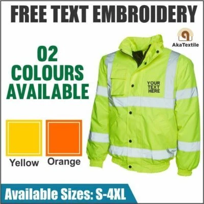 Personalised Custom Embroidered Uneek Hi-Vis Workwear Safety Bomber Jacket S-4XL