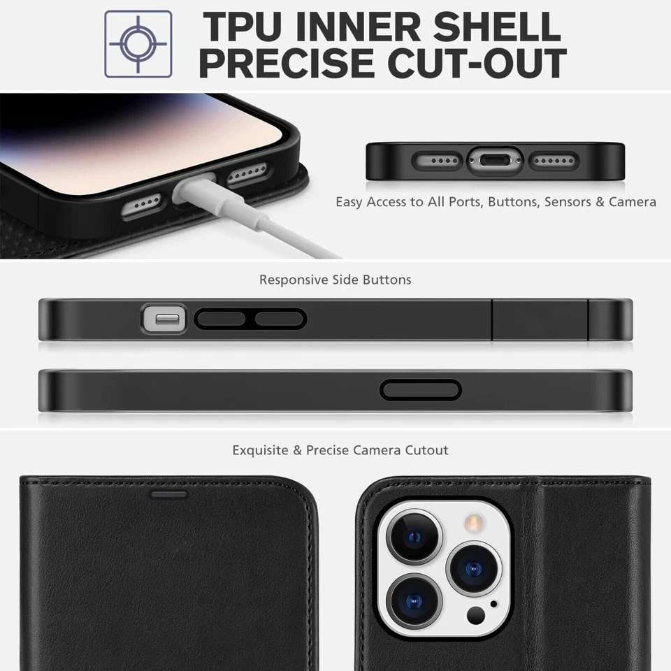 Flip Leather Wallet Case For iPhone -15 14 13 Pro Max 12 11 XS XR X Phone Cover - Image 4 of 4