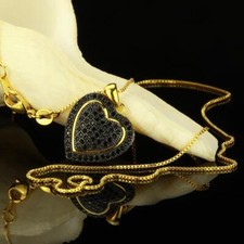 Heart Pendant Necklace Zirconia Black 750 Gold 18 Karat Plated Women A3047