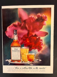 Old Forester VTG 1952 Print Add 10x13 Whiskey Orchid Flower Red