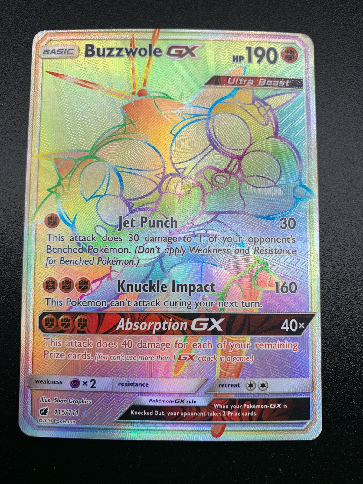 Buzzwole GX 115/111 Hyper Secret Rare SM Crimson Invasion Pokemon 2017 NM