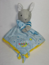 Goodnight Moon Bunny Security Blanket Baby Lovey Knots Blue Yellow Patch Plush