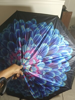 Wxjiahetai Inverted Reverse Double Layer Umbrella C-Shaped Handle Blue & Purple 