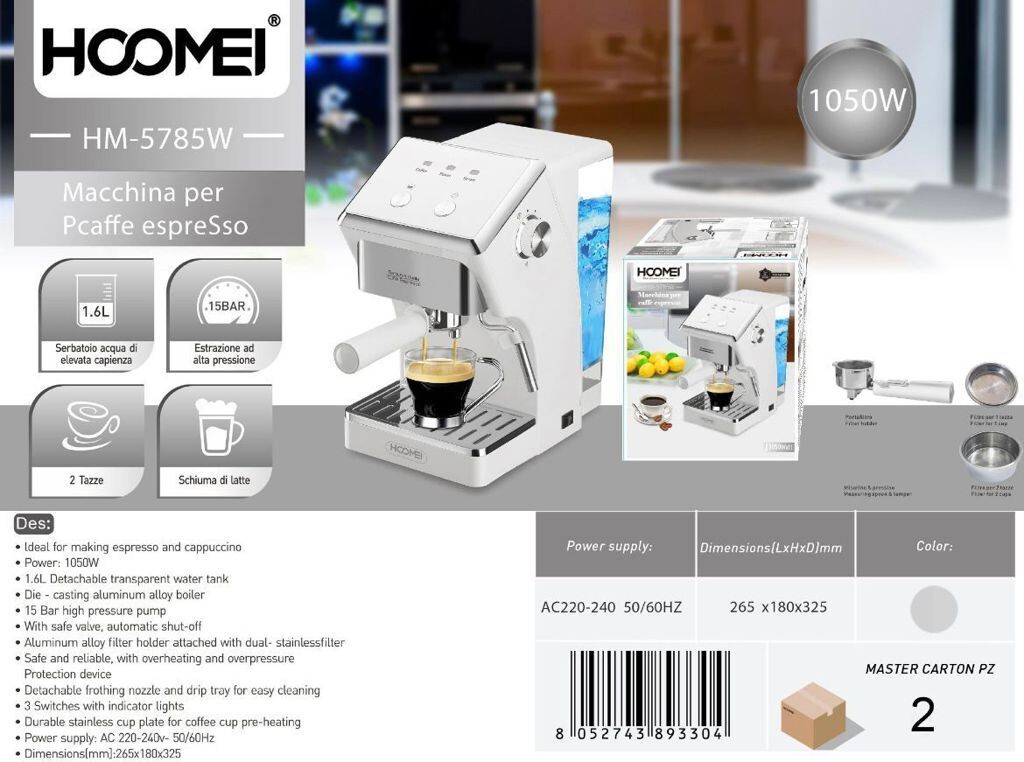 Macchina da Caffè Bianca HOOMEI 1.6L 15 Bar | Arreda con Gusto