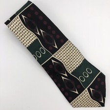 Via Como Men  s Tie Abstract Green White Burgundy Black 100 Silk L: 62  W: 4  