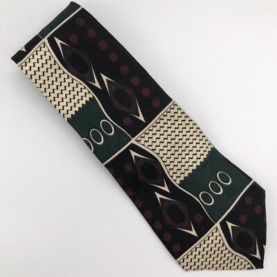 Via Como Men s Tie Abstract Green White Burgundy Black 100% Silk L: 62  W: 4 