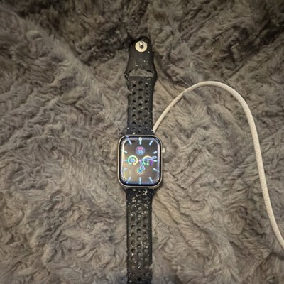 Apple Watch Nike Series 7 45mm Stainless Steel black silicone band 
