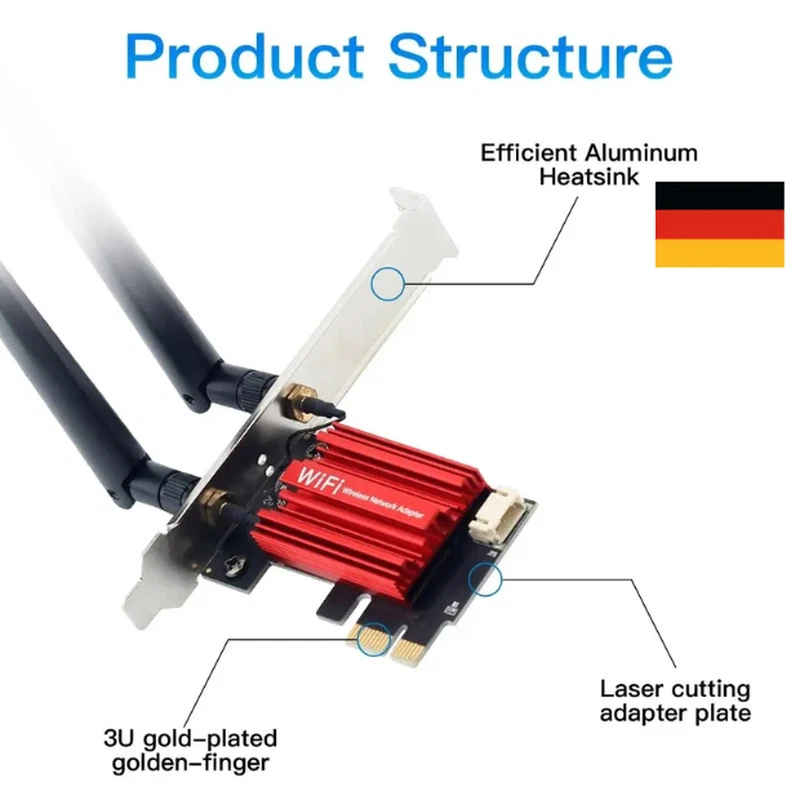 1200 Mbit PCIe PCI-Express WLAN Karte WiFi 2,4/5 GHz Dual-Band Netzwerkkarte PC - Bild 3 von 4