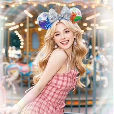 Four Parks Icons Minnie Mouse Ear Disney Parks Silver Sequin 
