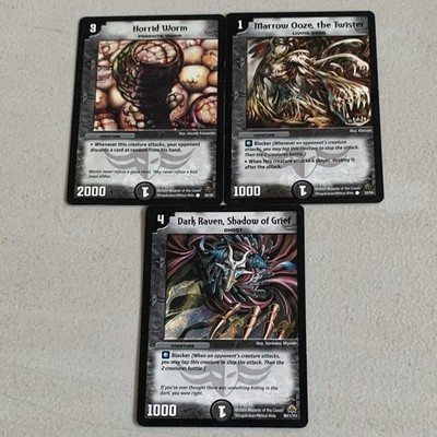 Wizards Duel Masters 2004 3-Card Creature Lot Horrid Worm, Marrow Ooze, Raven
