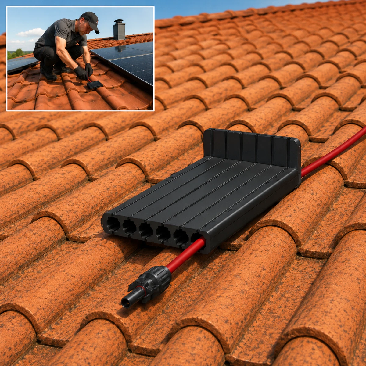 PV Kabeldurchführung Solarziegel Ziegeldach Solarkabel MC4 Stecker Lüfterziegel