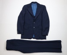 Vintage 70s Streetwear Mens 38R 2 Piece Knit Suit Wedding Navy Blue 30x32 USA