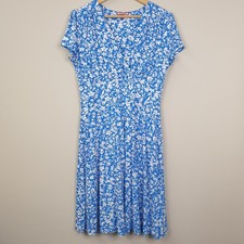 Joe Browns Dress Womens UK 12 Blue Floral Wrap Bodice Ruched Casual Everyday
