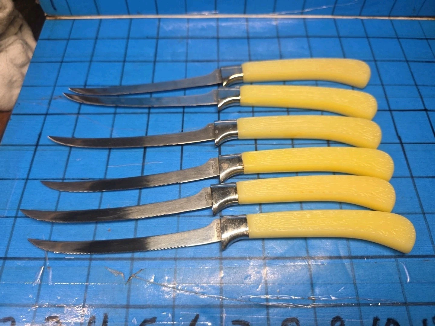 Vtg set - 6 BRECKS Steak Knives MCM BAKELITE Handle Serrated Stainless Japan