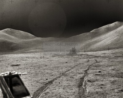 APOLLO 15 DISTANT LUNAR MODULE WITH ROVER TRACKS 8X10 PHOTO