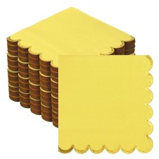 200 Pcs Scalloped Cocktail Napkins with Gold Foil(5 x 5 Inch, Yellow)