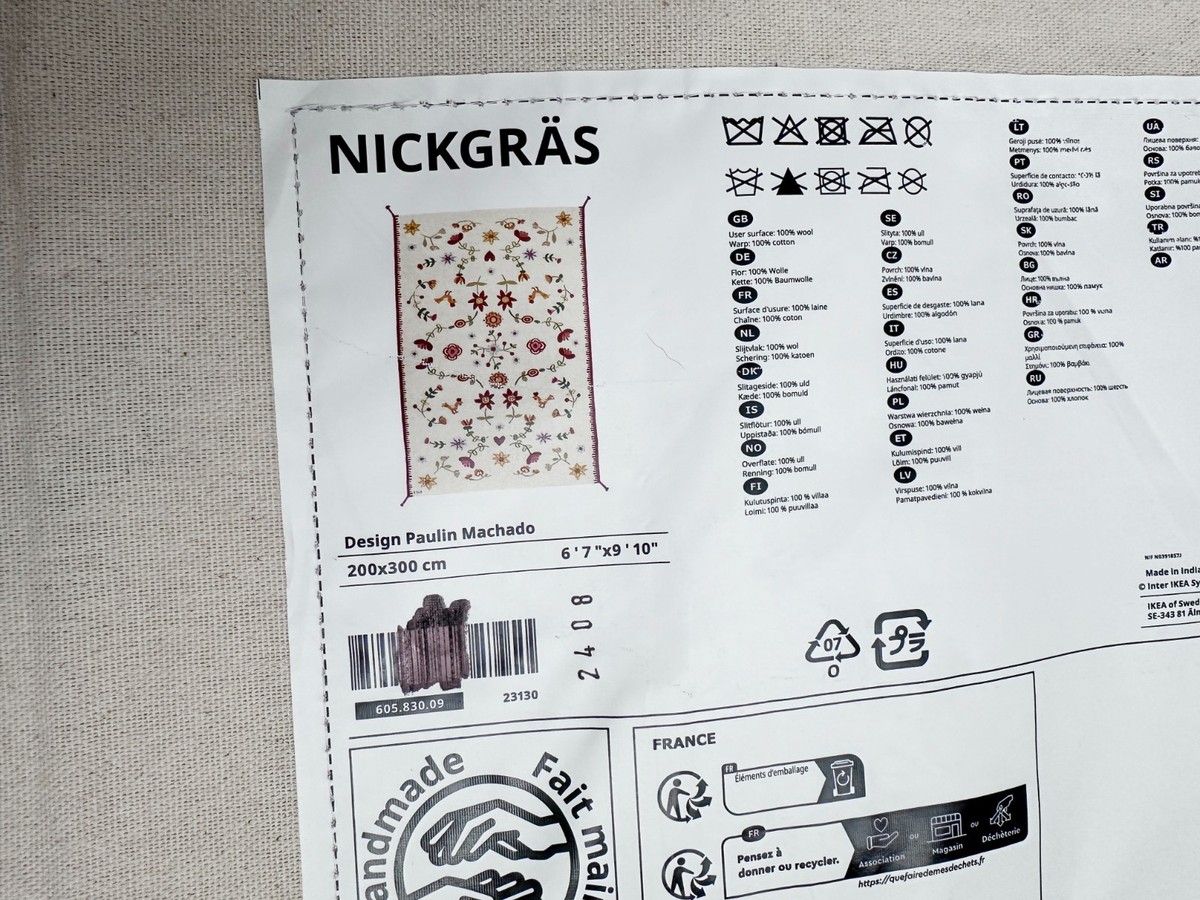 定価99,990円新品IKEA NICKGRS 200x300cmウール手織り IKEA NICKGRAS NICKGRÄS Flatwoven Rug Handmade Floral 6 ' 7 