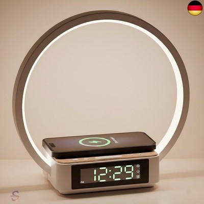 Alarm Clock, Nachttischlampe mit 15W kabelloser ladefunktion, Dimmbare Touch