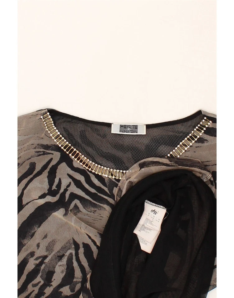 Top de mujer PERTE BY KRIZIA manga 3/4 Reino Unido 12 marrón medio estampado animal OX13 Foto 4 de 4