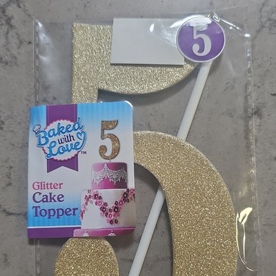 Baked with Love Glitter Gold Number 5 Cake Topper Birthday MPN PA-5236