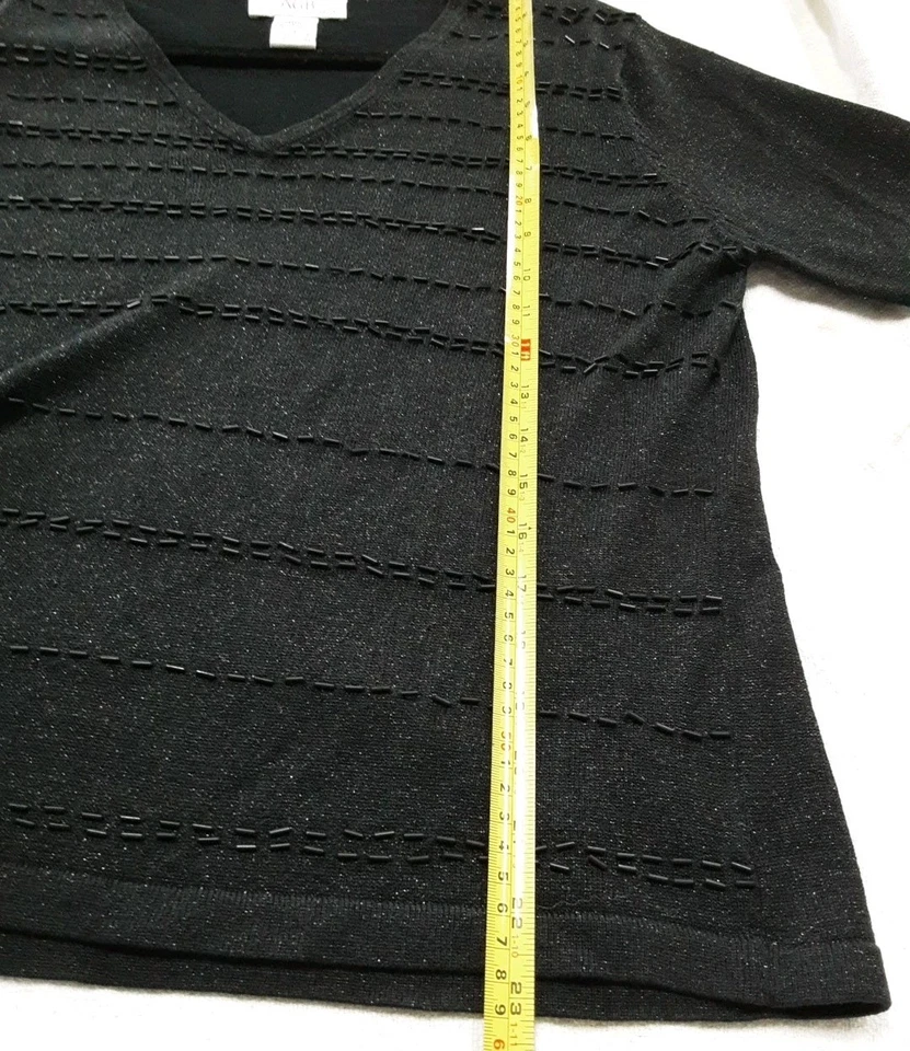 Suéter para mujer 87 % seda Top cuello en V mangas 3/4 XL cuentas brillante peso ligero Foto 2 de 4