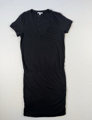 James Perse Black V-Neck Short Sleeve Dress Size 2 Medium NWOT