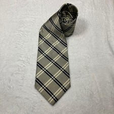 IZOD Men's 100% Imported Silk Necktie Tan Black Plaid Classic Made in USA Formal