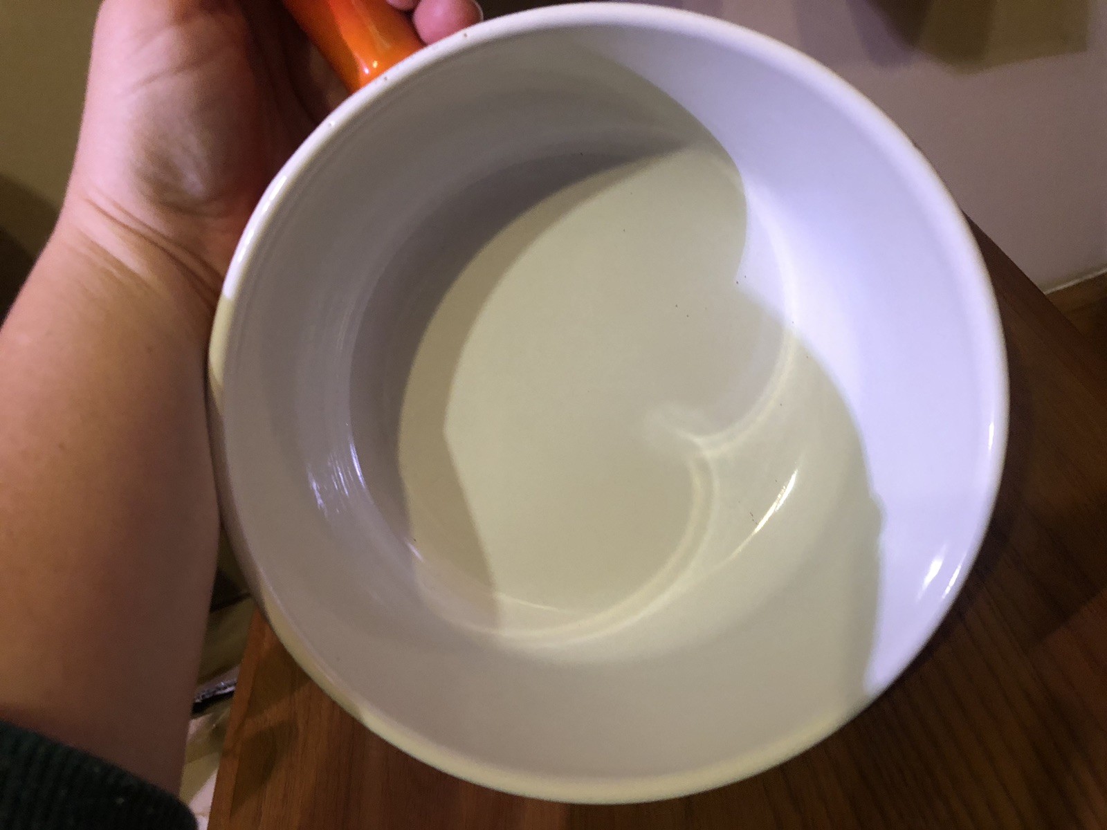 Vintage Descoware Flame Orange Enamel Cast Iron Sauce Pan 7A Missing Lid