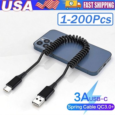 Spring Coiled Cord Fast Charge&Data Cable For iPhone 14 13 12 11 Plus/ProMax Lot