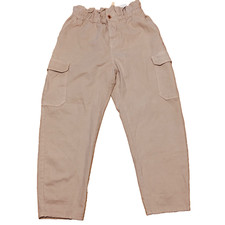 Jeans Zara Baggy Fit donna 8 marroni vita alta borsa carta gamba carota caviglia rigida nuovo