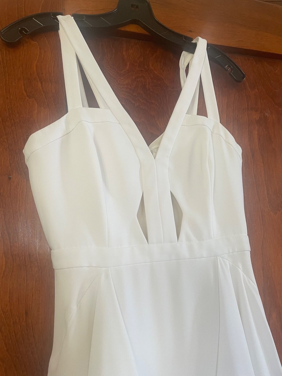 BCBG MAX AZRIA WHITE JULIANA CUTOUT RUFFLE GOWN WQR67H39