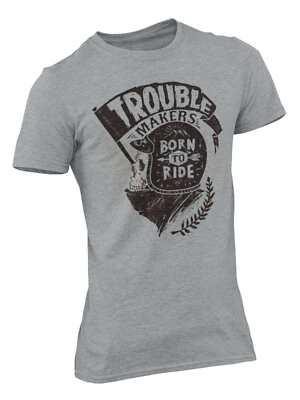 T-Shirt Trouble Makers Born To Ride Biker Motorrad Schädel klassisches Motorrad