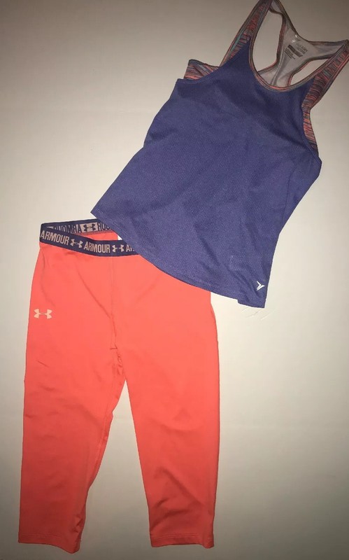 Under Armour Girl Salmon Purple Athletic Leggings Tank Top Sz L Old Navy Active
